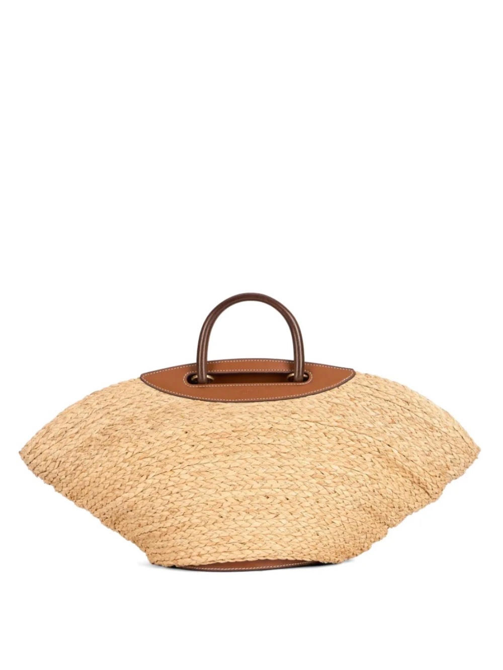 Cult Gaia Wanda Tote Natural Straw Dome Brown Leather Long Strap Beach Elegant - Picture 4 of 10